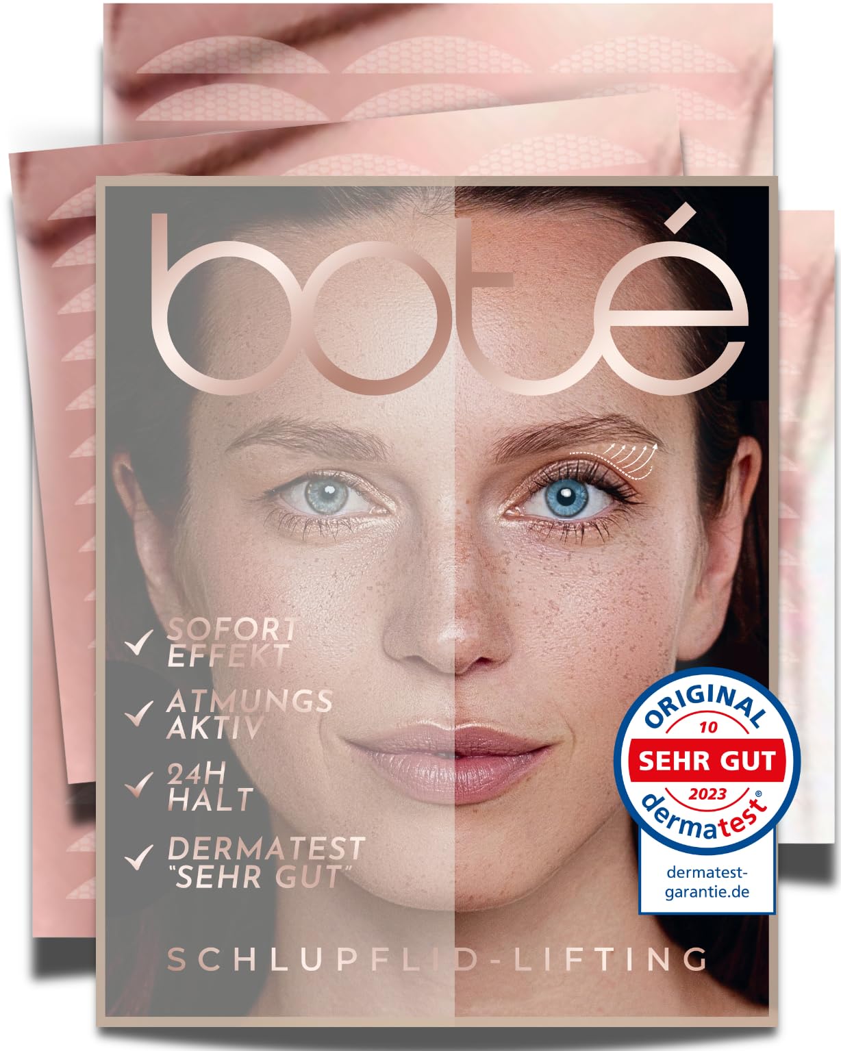 BOTÉ 144 Schlupflider Stripes unsichtbar XL - Dermatest "sehr gut" - atmungsaktive Augenlifting Strips - Lidpflaster für strahlende Augen - Lid Lifting ohne OP