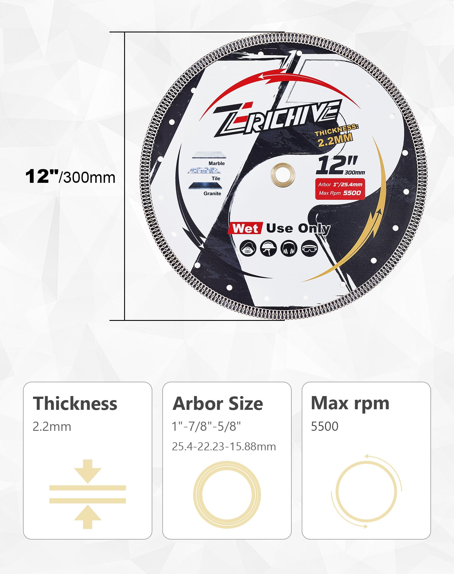 Ø300 mm x 25,4/22.23 mm Diamant-Trennscheibe | Diamantscheibe für Nassschnitt Granit,Marmor,Keramik,Fliesen,Dekton,für Nass-Tisch-Fliesensäge