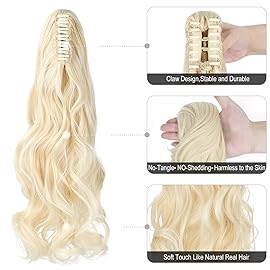 Mitrygreen Claw Clip Ponytail Extension 18 Clip in Wavy Ponytail Hair Extensions Long Pony Tails for Women Extensions Bleach Blonde Wave Hairpiece