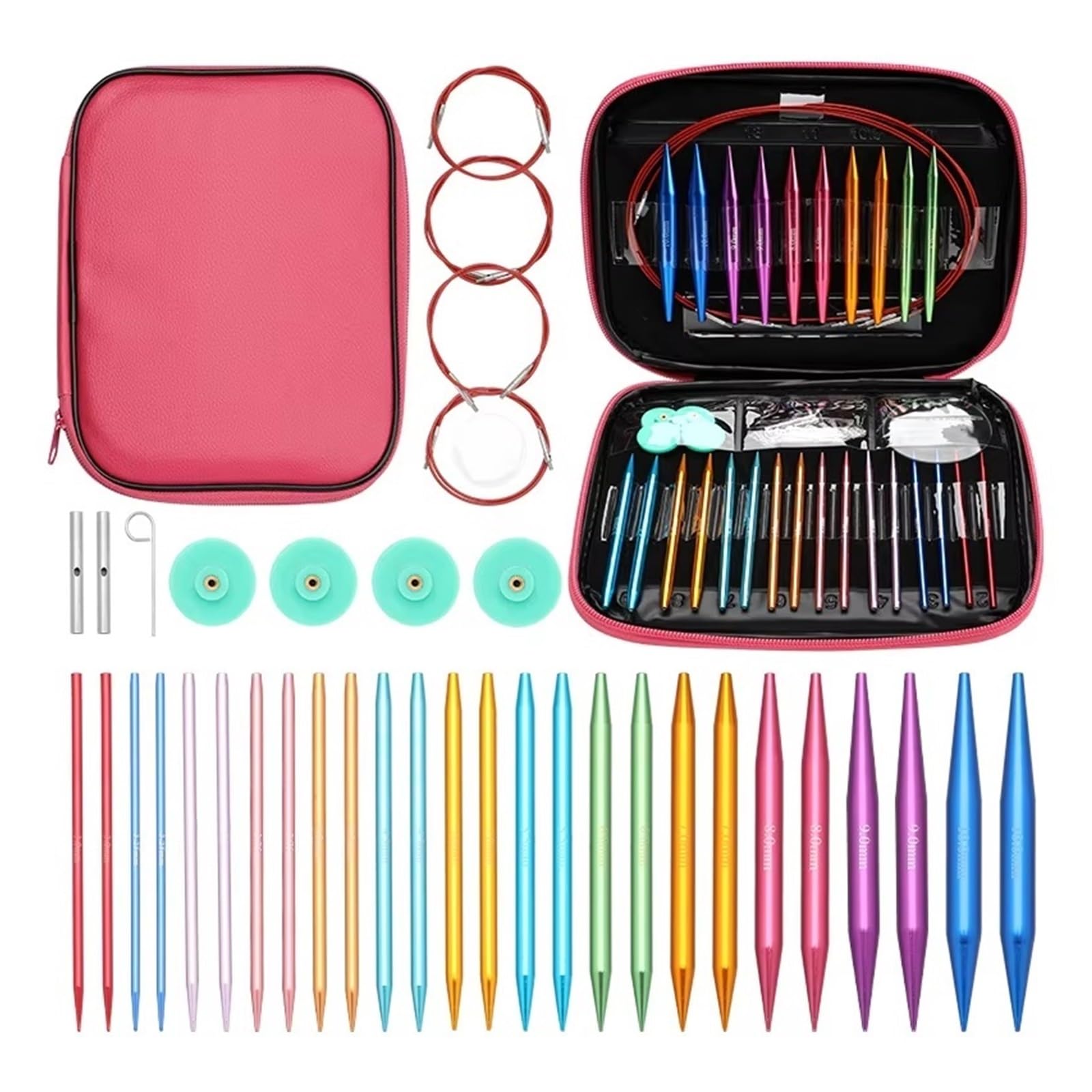 26 Pieces Knitting Needles Set, Detachable Circular Interchangeable Crochet Kit Multiple Sizes Handmade Crafts(A)