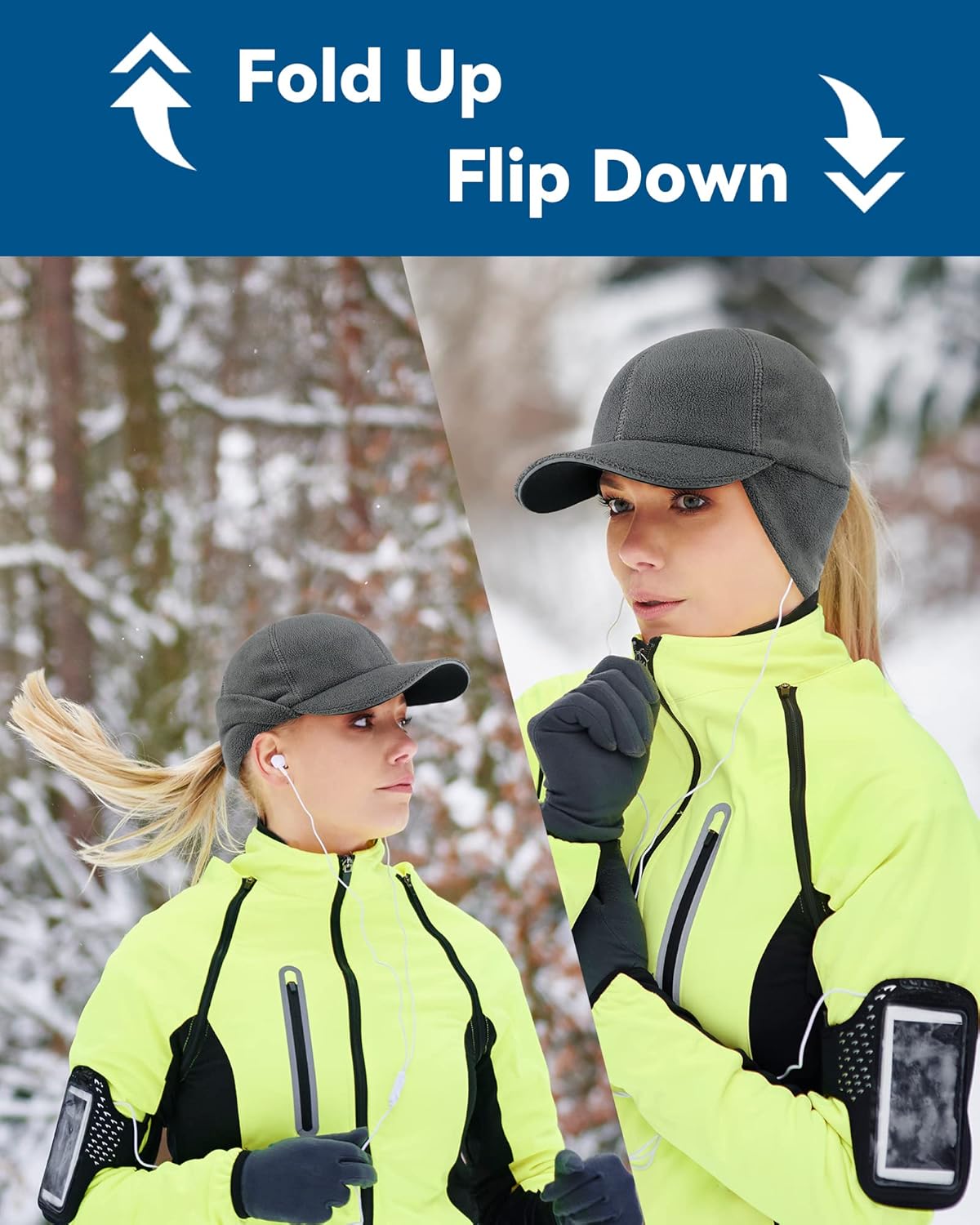 Gisdanchz Women's Stretchy Fleece Ponytail Hat with Earflap - Vertical Ponytail Hole Winter Hat for Any Hair - Image 4