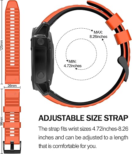 Miniatura 4 de MYSNBKN Compatible con Garmin Fenix 6X6X Pro Band Easy Fit 1.024 in de ancho, bandas de reloj de silicona suave de repuesto para Fenix 6X6X Pro
