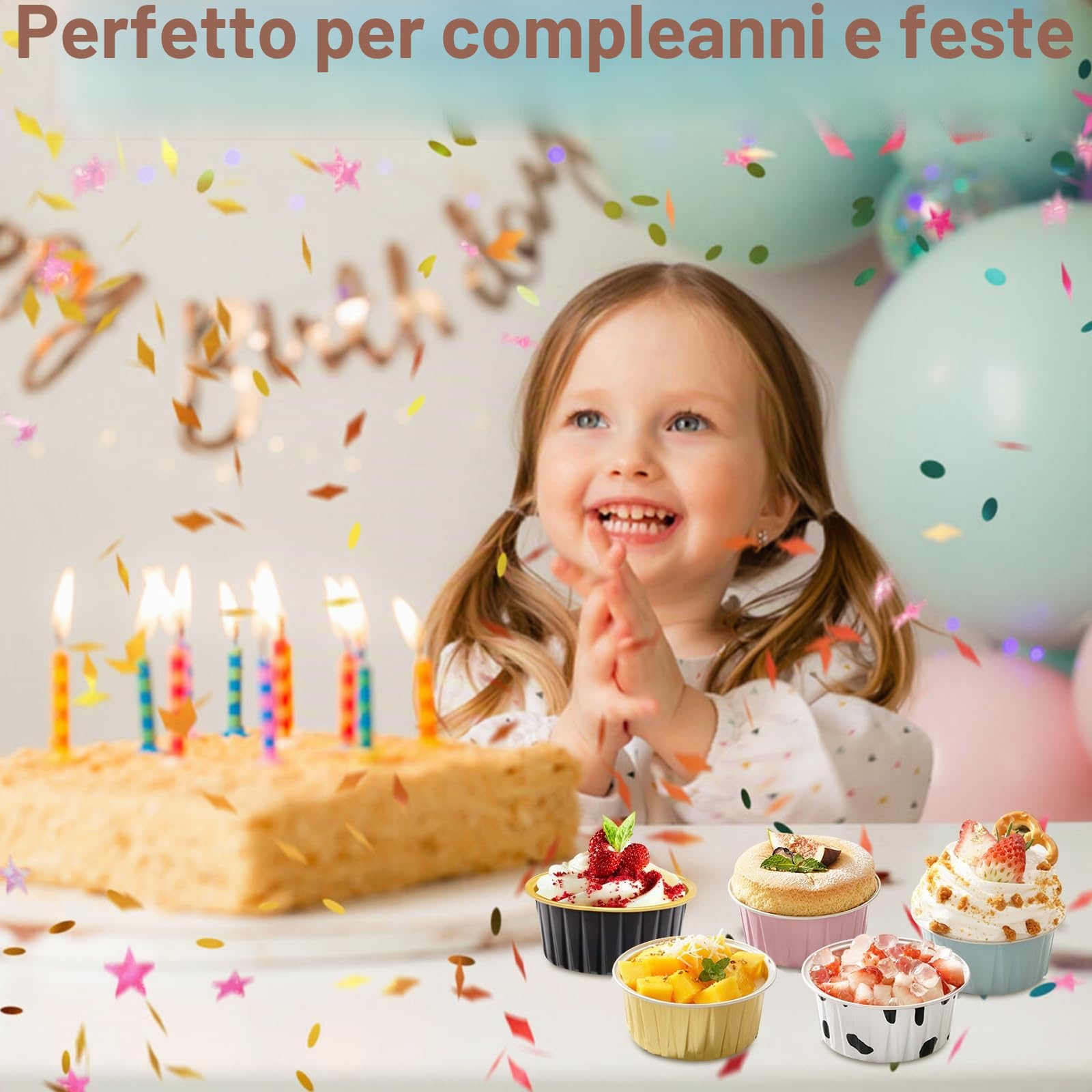 RETON 100 pirottini in alluminio con coperchio, 141,7 g, per cupcake, muffin, feste, compleanni, matrimoni, San Valentino (5 colori), RT-DGH-001