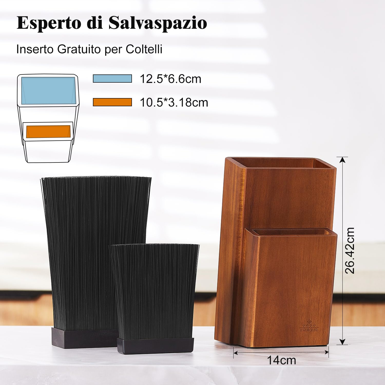 ENOKING Universale Ceppo Coltelli da Cucina, Porta Coltelli Cucina in Legno d'acacia, Ceppo Coltelli con Setole in Plastica Rimovibili, Portacoltelli da Cucina per Bancone da Cucina