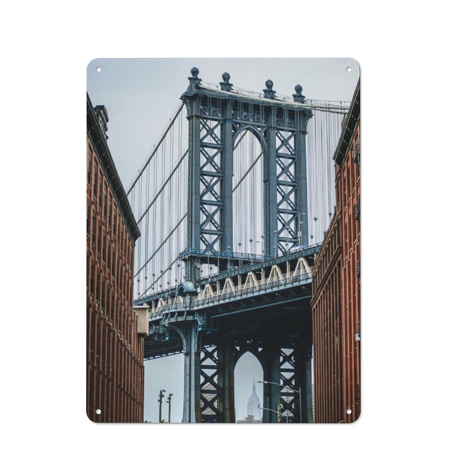 Junmoney Manhattan Bridge Tin Wall Plaque 40X30cm With For Pub Or Café, With Clear Vintage Wall Decor Character