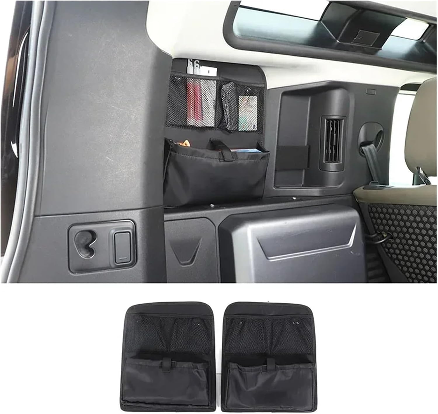 ランドローバー ディフェンダー 110 2020-2024 ブラック車のトランクサイドウィンドウマルチポケットオーガナイザーツール収