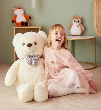 Cute Plush Confused Bear with Bow Tie 80 cm - Special GIFT for Lover White