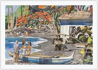 Kona Coast Big Island Hawaii - United Airlines - Vintage Airline Travel Poster by Millard Sheets c.1950s - Fine Art Rolled Canvas Print 27in x 40in