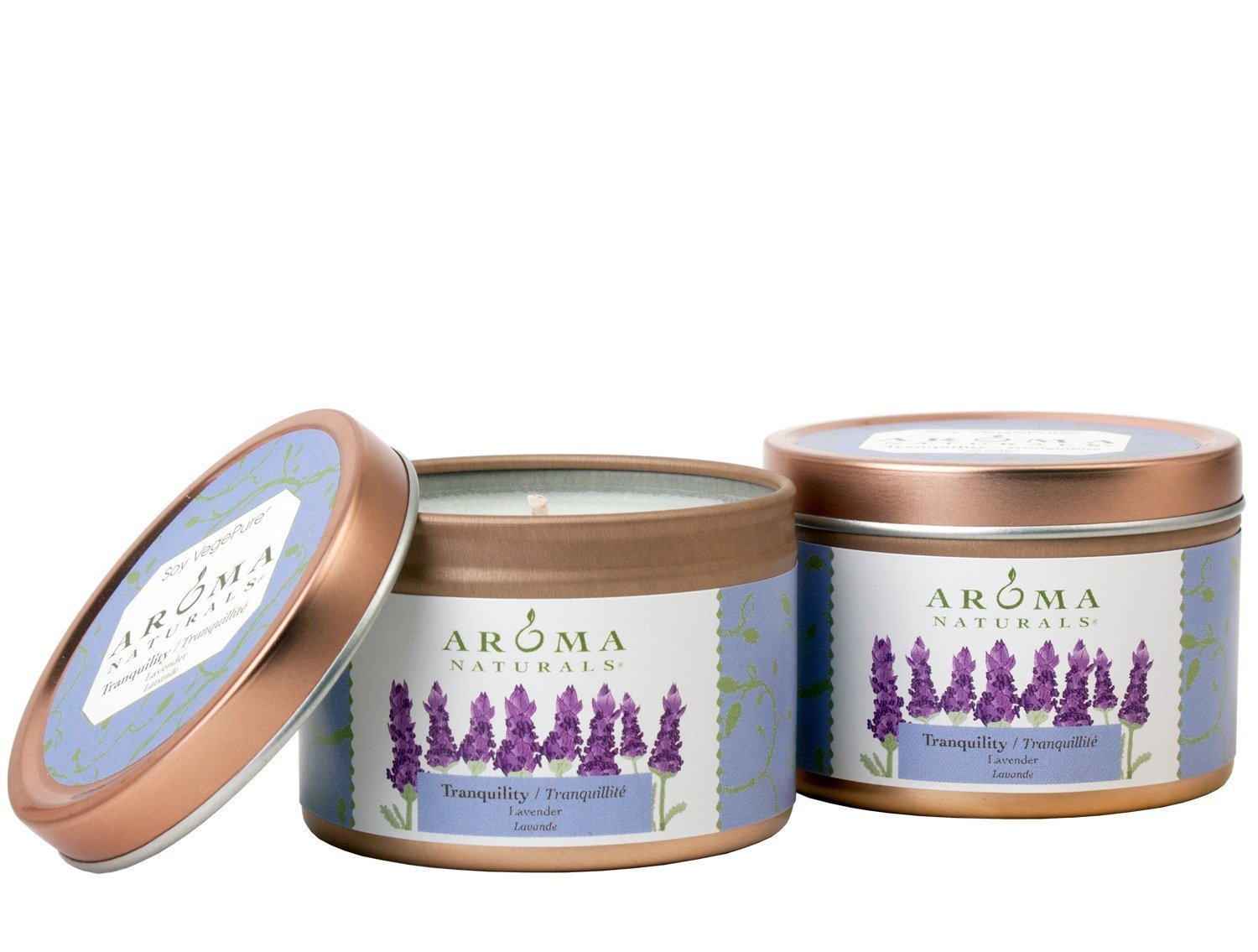 Aroma Naturals Tin Candle Lavender Essential Oil Natural Soy Scented, Tranquility, 2 Count