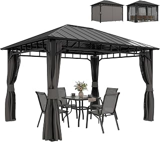 Outsunny Pavillon 3,9 x 3 m Wasserdicht Stabil Winterfest Gartenpavillon mit Seitenteile Moskitonetz Haken Hardtop, Garten Pavillon aus verzinktem Metall, Partyzelt für Garten, Terrasse, Dunkelgrau