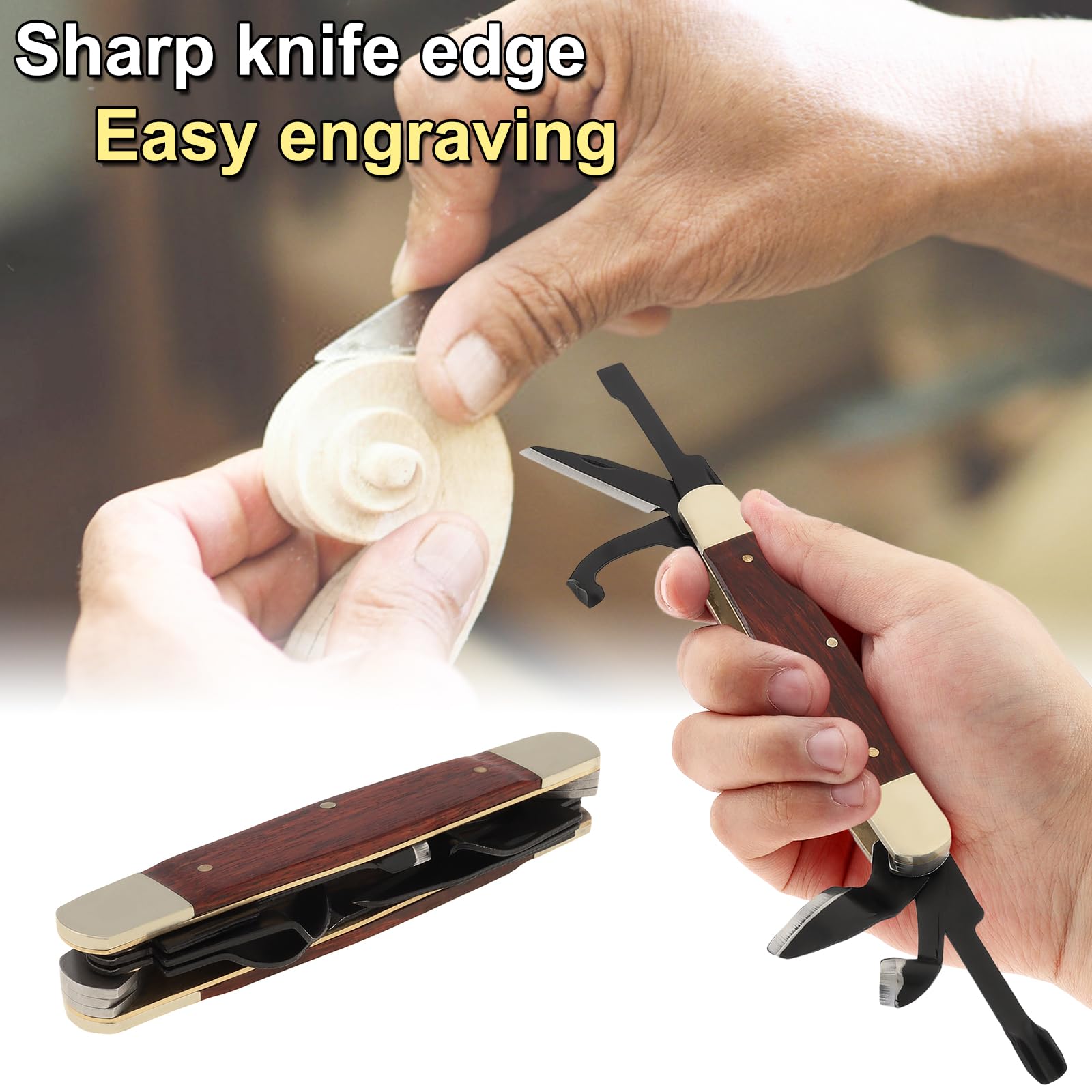 Omninmo Right-Handed Folding Whittling Knife, Multi-Tool Portable Engraving Tools, Right Handed Carving Knife for Carved Wood, Woodworking, Camping, EDC, and Outdoors