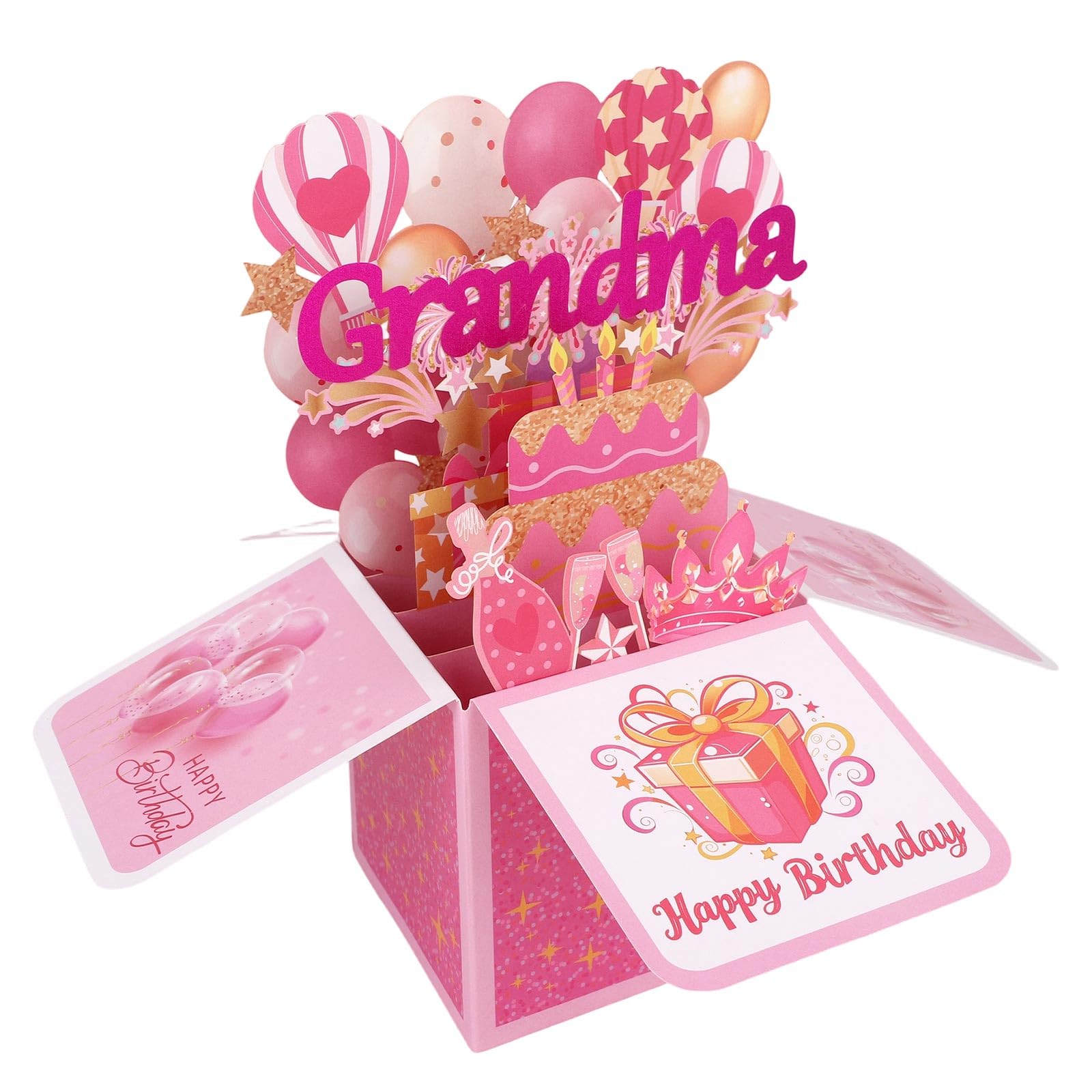 3D Pop-Up Birthday Card for Grandma, Pink Design with Envelope & Note Card Heartfelt Birthday Popup Happy Gift from Granddaughter Grandson for Grandma’s Special Occasion