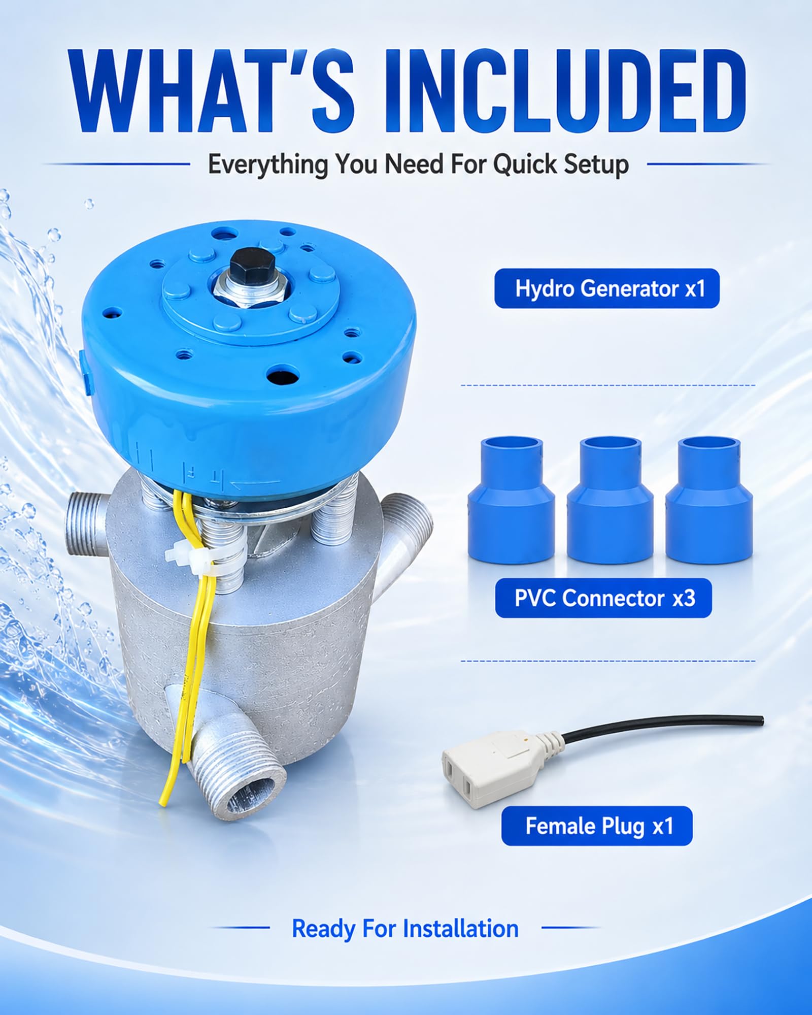 Generador Hidroeléctrico Micro 1000W 110V 220V Turbina De Agua Aluminio Con 3 Conectores PVC Bobina Cobre Puro Balasto Portátil Hogar Exterior,1kw,110V/220V