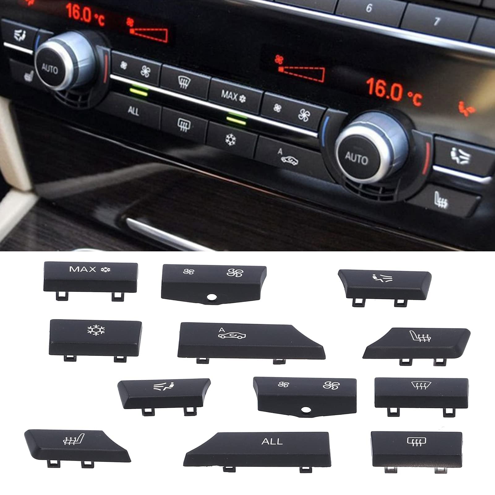 Bouton climatisation voiture, 12pcs capuchon interrupteur chauffage clé réparation, bouton AC plastique durable for BMW Série 5 Série 6 intérieur auto