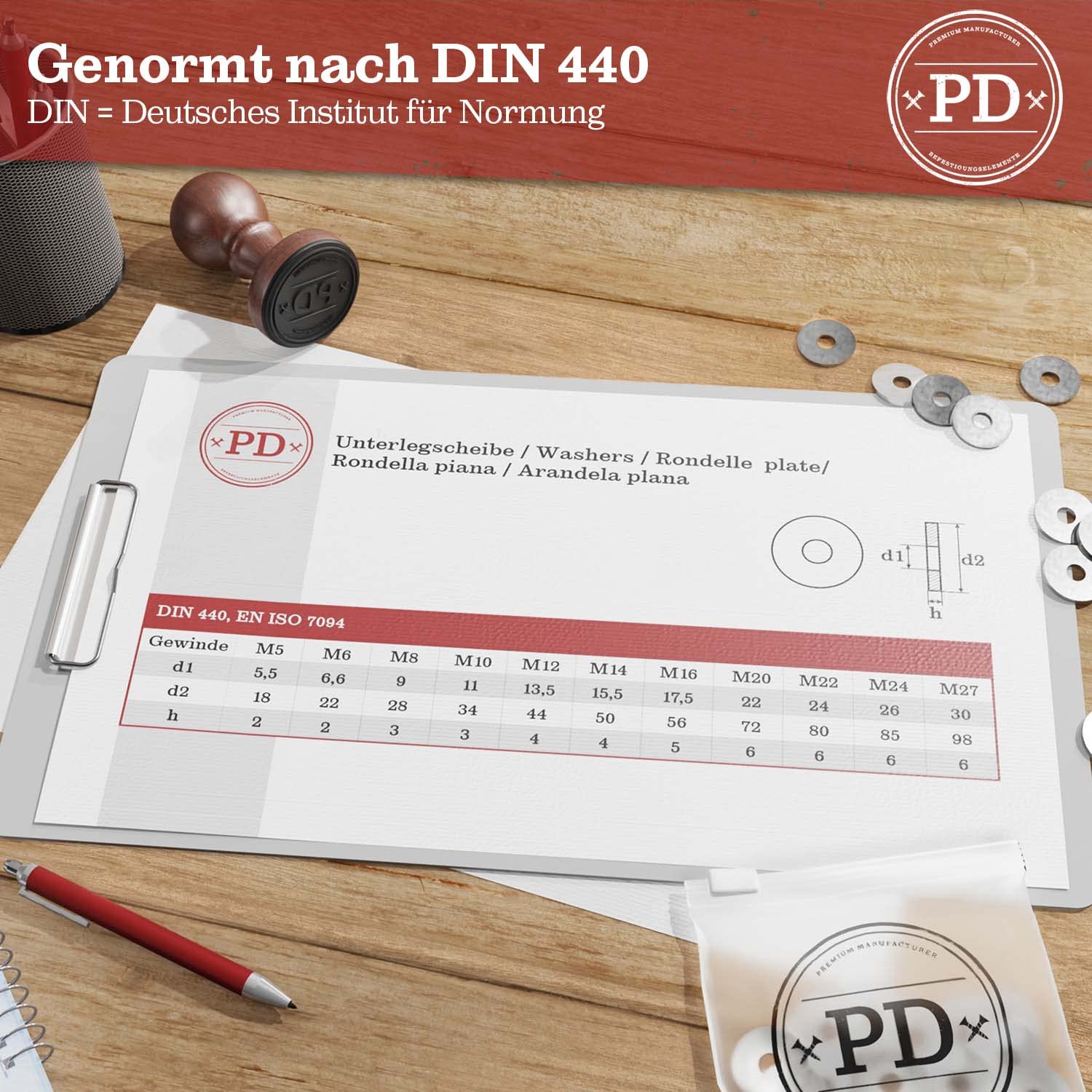 PD® Holzbau Unterlegscheiben M12 (DIN 440 Form R/ISO 7094) | Hochwertige A2 V2A Edelstahl Holzbauscheiben | Rostfreie Edelstahlscheiben Beilagscheiben für Holzkonstruktionen | 100 Stück