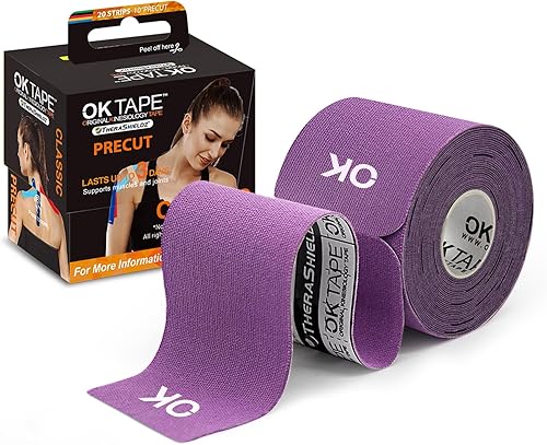 Miniatura 12 de OK TAPE - Cinta de kinesiología (20 tiras precortadas), sin látex, impermeable, cinta deportiva para aliviar el dolor, da soporte y estabilidad a