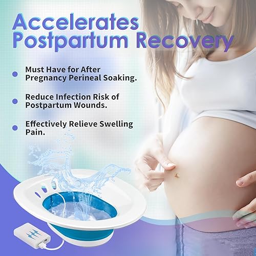 Miniatura 9 de Bañera eléctrica para asiento de inodoro, hemorroides y cuidado posparto, asiento de vapor Yoni, remojo perineal, plegable, asiento ancho, cuenco