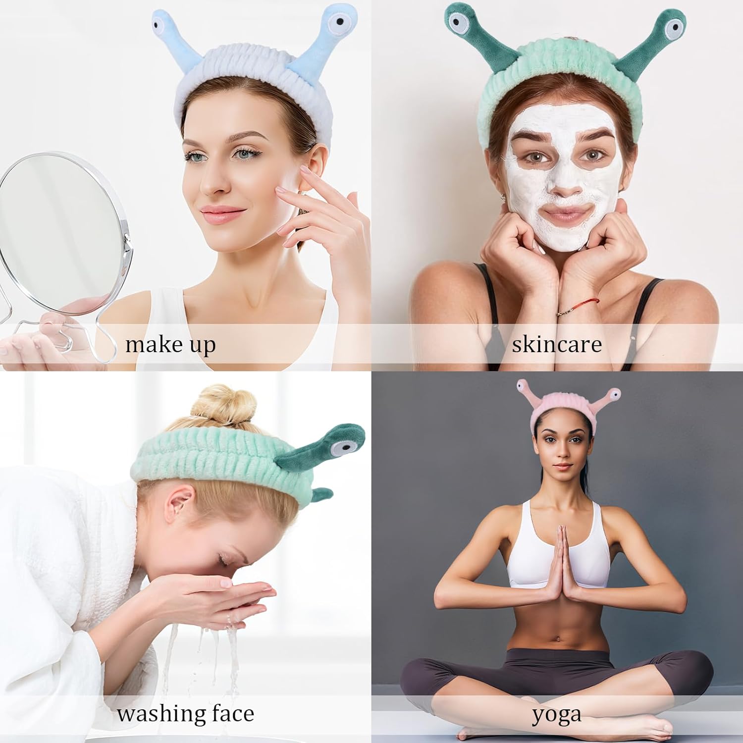 Skincare Headband Snail Spa headband and Wristband Set, 9 Pack Cute Makeup Headbands for Washing Face, Fun Gifts for Women and Girls - Image 3