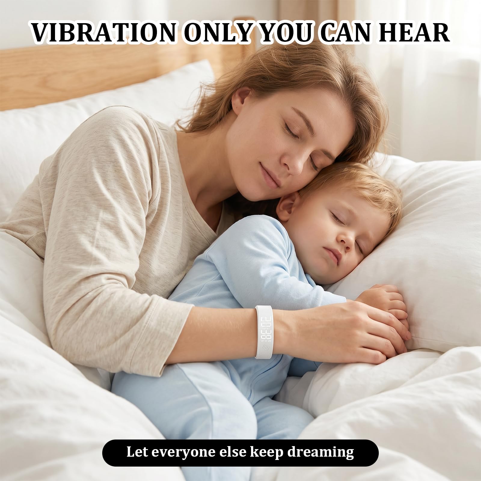 Pulsera Despertador Vibración Despertador Vibracion Muñeca Ajustable Tres juegos de despertador-es vibratorios Integra Temporizador Cronómetro Indicador De Fecha Y Contador De Pasos Blanco
