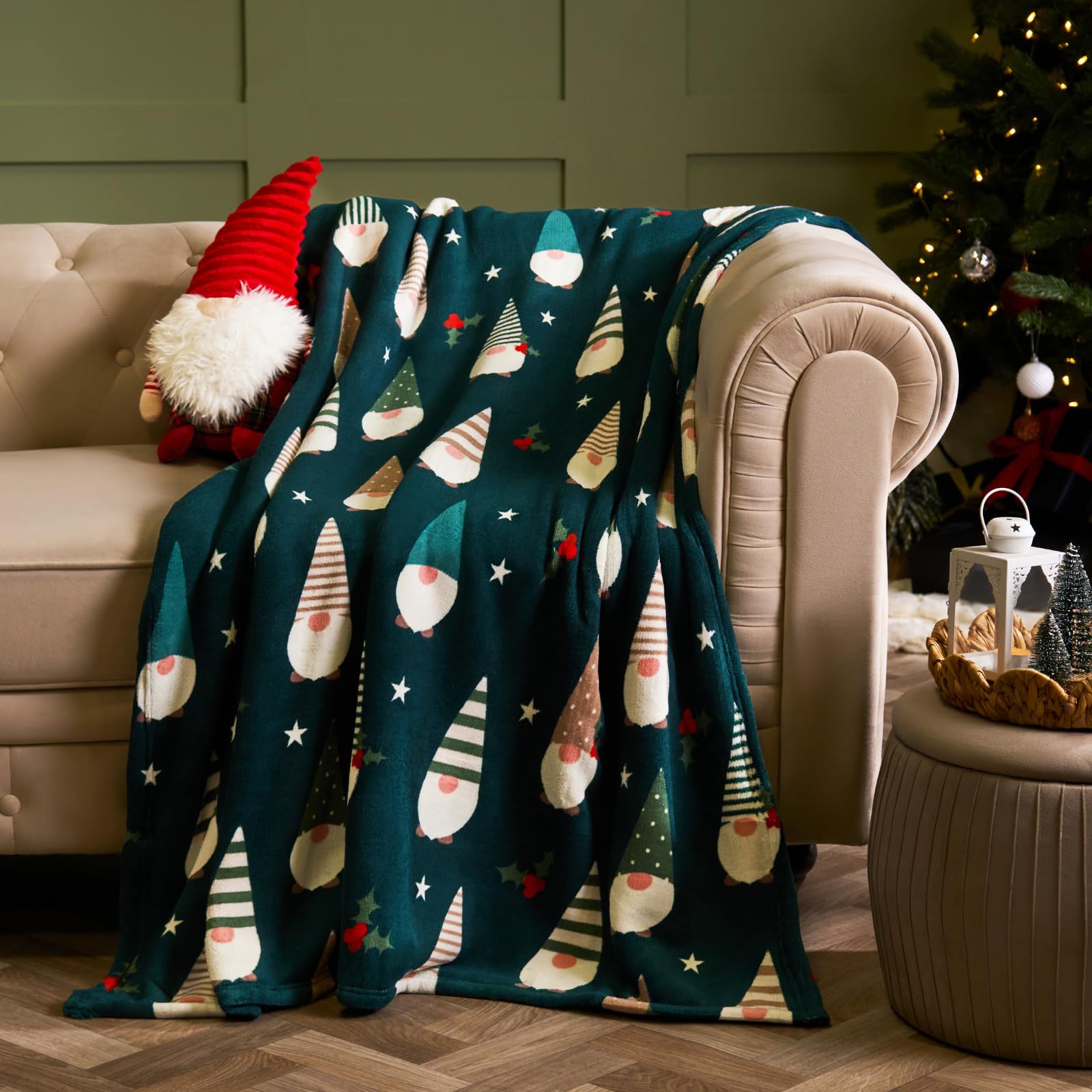 Ohs Christmas Gonk Gonk Christmas Blanket Green Throws For Sofas Soft Warm Cosy Sherpa Reversible Fleece Blanket For Bed Settees Xmas Decorations Christmas Throw Fluffy Single Bed Throw, 125 X 150Cm