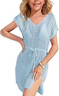 Girls Crochet Swim Beach Cover Up Short Sleeve Swimsuits Long Beach Dress 5-14 Years - Buy now