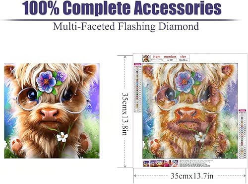 Miniatura 4 de RYMILIE - Kits de pintura de diamantes para adultos  Kit de arte de diamantes 5D de vaca, pintura de puntos de diamante con diamantes, arte y