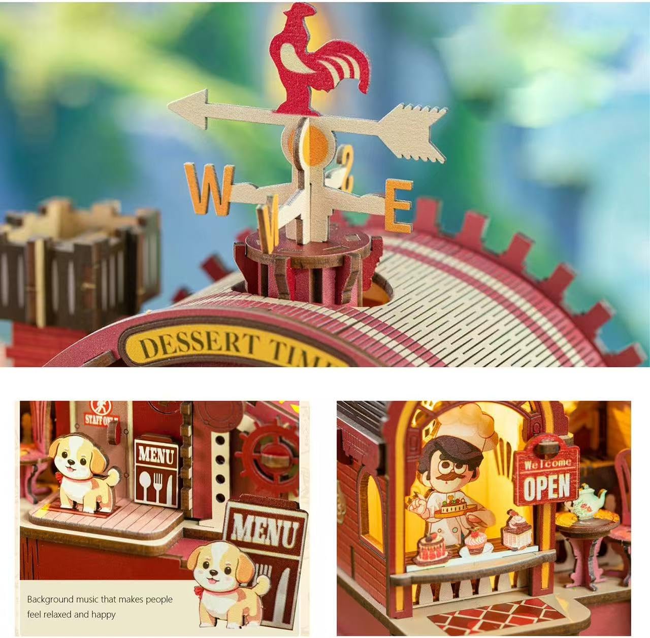 DIY Miniature House Kit - 3D Wooden Puzzle Miniature Kit with LED Light & Movable Dessert Workshop, Book Nook Tiny Model Mini House Building Kit for Adults, Teens, Adults Craft Kits