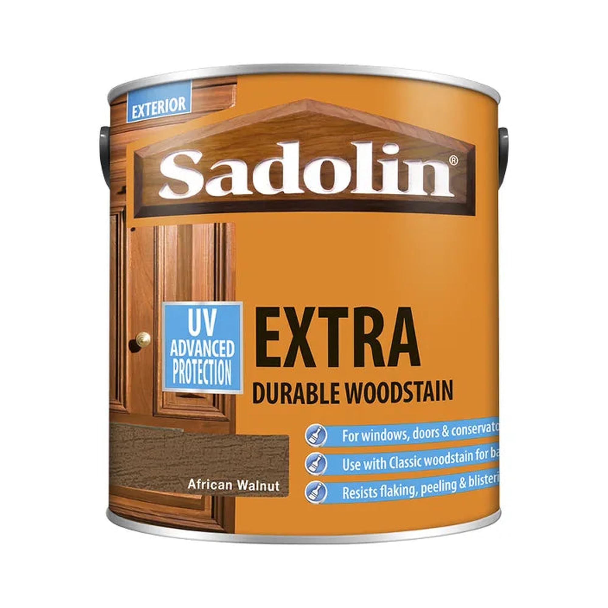 DRW African Walnut Extra Durable Woodstain 500ml | Exterior Wood Stain and Protector | Long Lasting Satin Finish for Doors Windows Cladding Joinery and Garden Timber