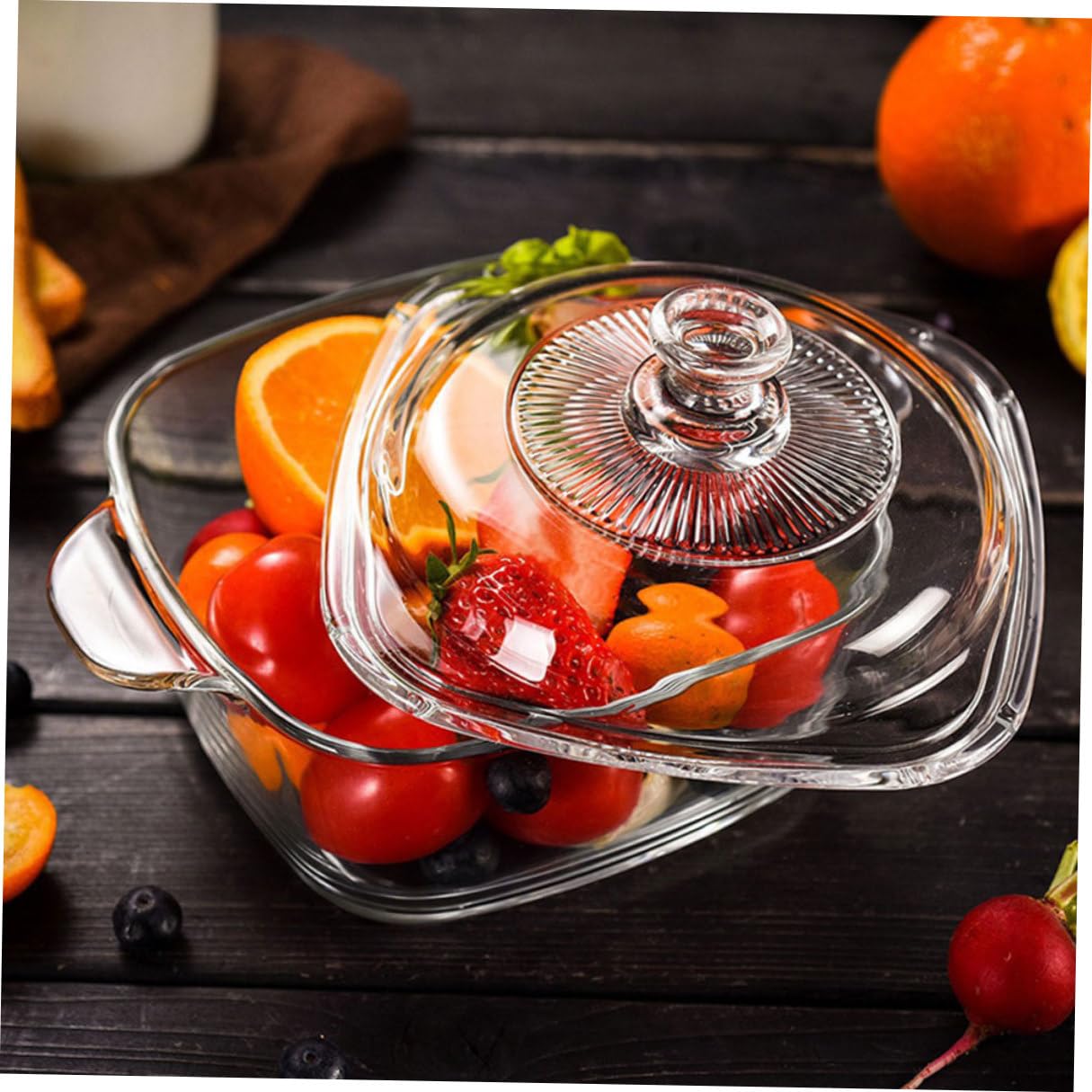 GARVALON Verdickte Glas Schüssel mit Deckel und Griffen Mikrowellengeeignete 1l Aufbewahrungsschale für Küche Ofen und Kühlschrankschüssel Lebensmittelbehälter für Suppe und Obst