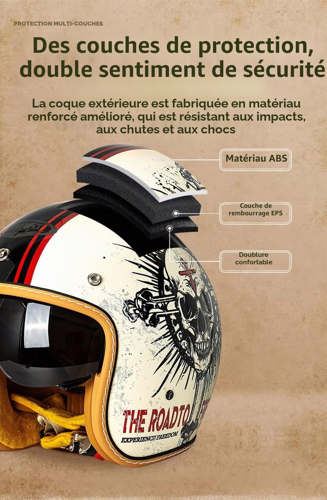 Casques Ouvert Classique Demi-Casque Hommes, Casques De Moto 3/4 Ouvert Casque Scooter Vintage Casque Jet Moto Homme Homologué Dot/ECE Demi Casque Chaud pour Scooter Cyclomoteur