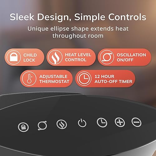 Vista 5 de Lasko Ellipse - Calentador de mesa de cerámica para el hogar con interruptor de vuelco, bloqueo para niños, pantalla digital, termostato, modo