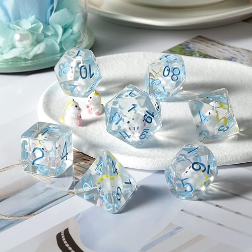 Miniatura 5 de DNDND - Juego de dados DND de unicornio, 7 dados de resina para D&D con bolsa de terciopelo para juegos de rol de Calabozos y Dragones y juegos de