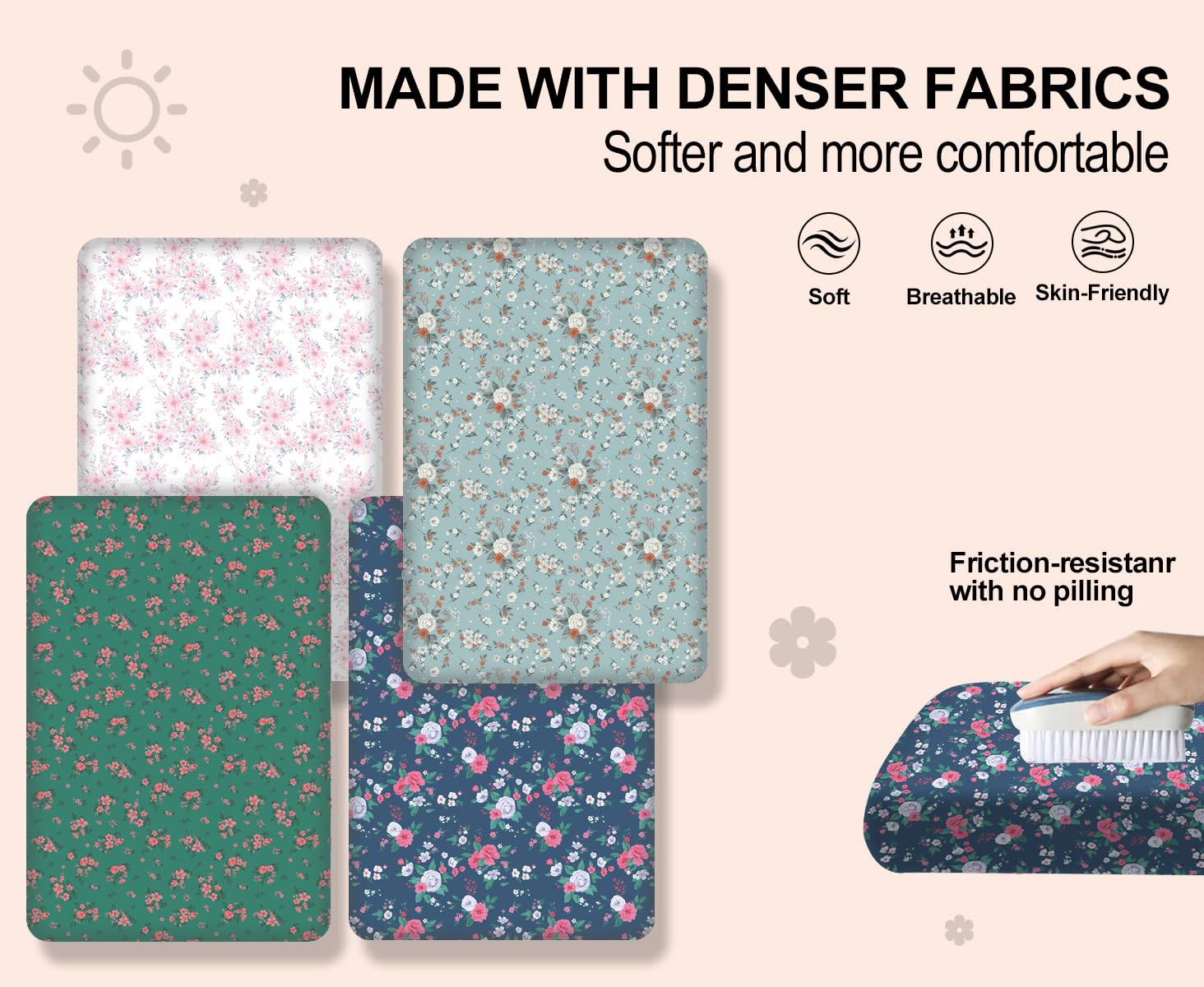 Sábanas para cuna con patrón floral neutral, paquete de 4 sábanas bajeras para cuna de 28 x 52 pulgadas, sábanas de microfibra suave y transpirable para cuna de bebé para niños y niñas, funda de