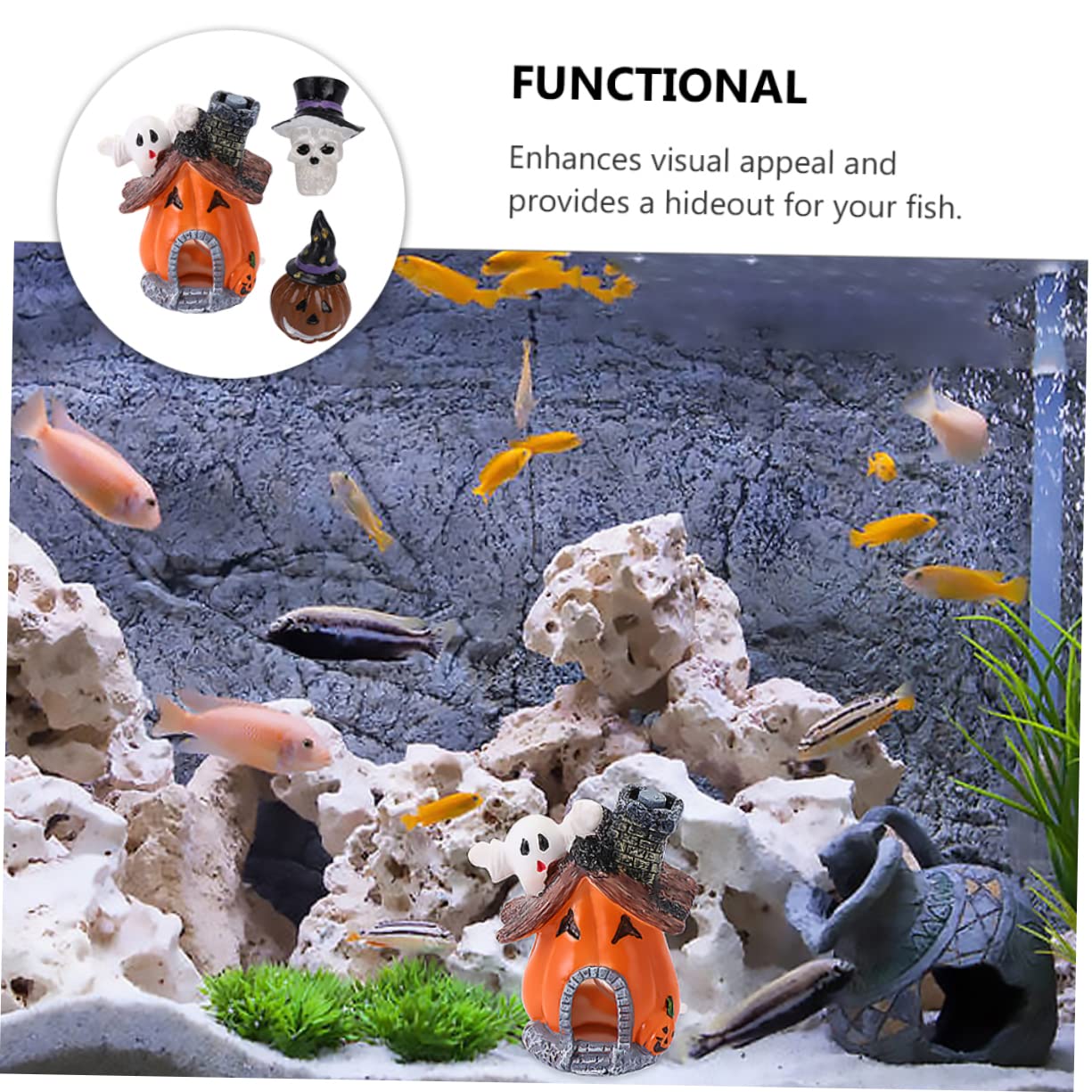 2 Ensembles Décoration Aquarium Halloween De Résine Ornements Festifs pour Poissons Aménagements Maison Crâne 3 Pièces * 2