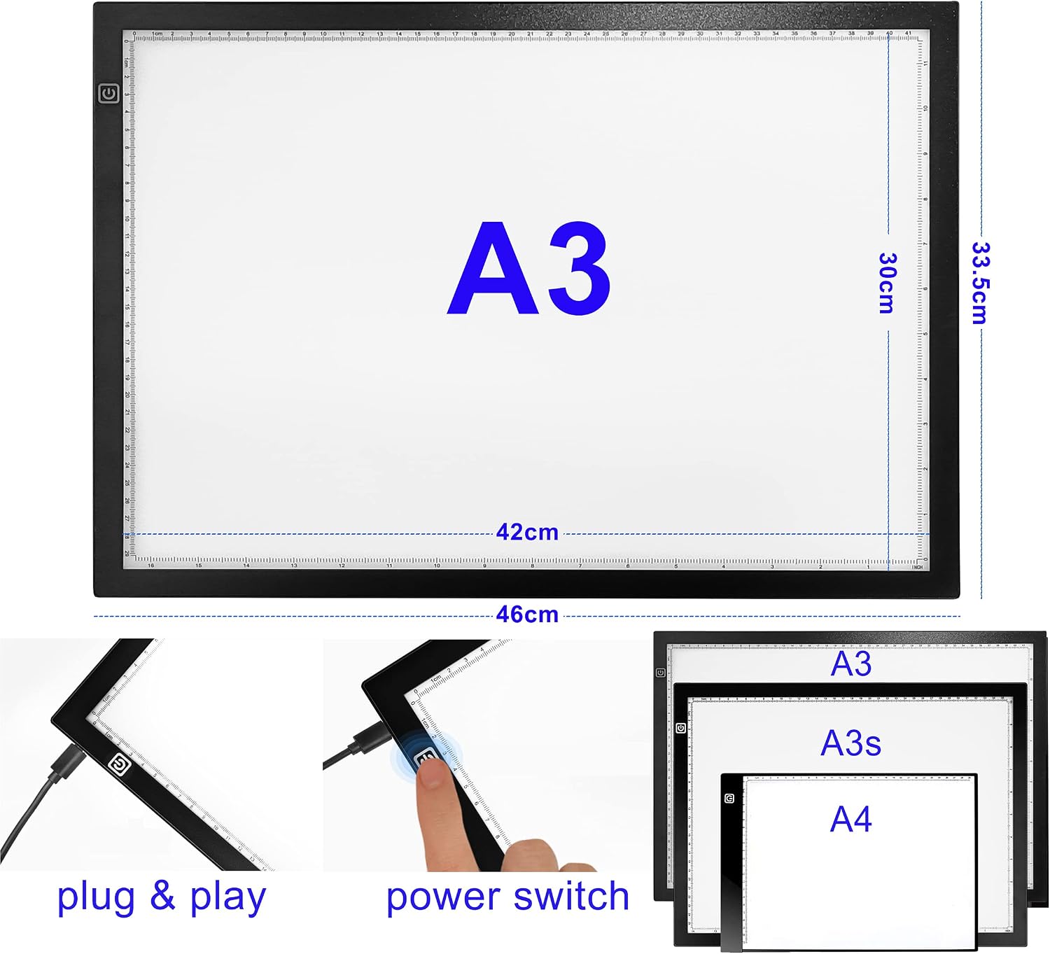 HIRALIY A3 Light Board 18.11" x 13.2" Extra Large Durable Aluminium Frame Touch Dimmer Diamond Painting Light Pad Kit LED Light Box with Metal Stand 4 Fasten Clips for Tracing, Drawing,Weeding Vinyl