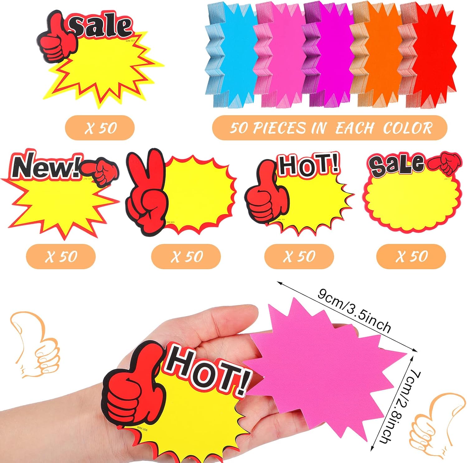 500 Pieces Burst Signs Fluorescent Blank Star Shape Retail Sale Tags Burst Paper Signs for Retail Party Favors(Stylish Shape)