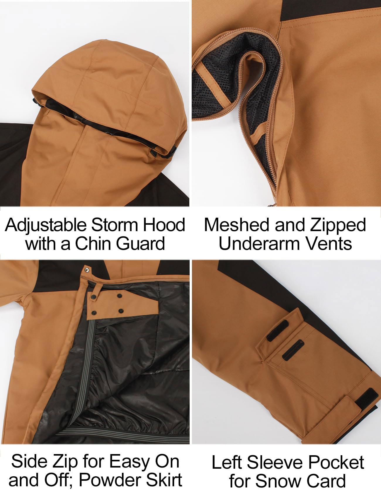 GSOU SNOW Herren Damen Skijacke Baggy Snowboardjacke Schneejacke für Männer Frauen - Multi-Pocket Oversize Wasserdicht Winddicht Atmungsaktiv Warm mit Kapuze