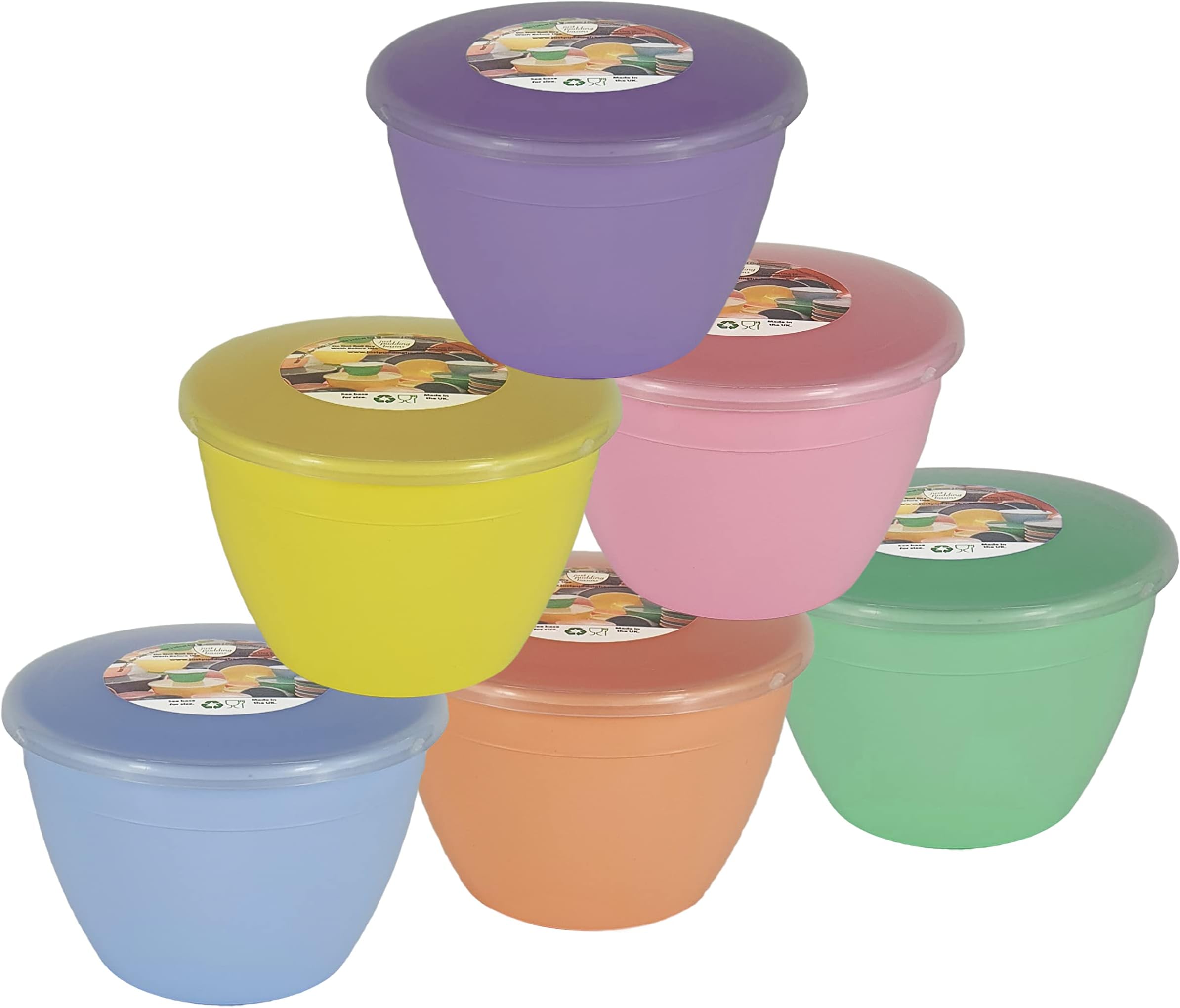 Just Pudding Basins Pastel Rainbow Colours 1 Pint Basin and Clear Lid Pack of 6 Plastic Pudding Steaming Bowls