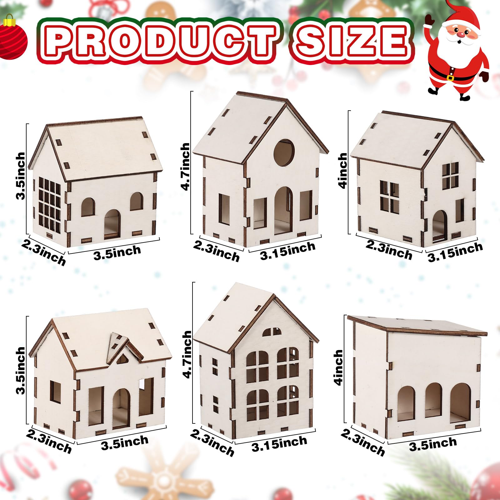 Hiboom 24 Pieces DIY Christmas Village Sets Wood Village Houses for Kids Adult Christmas Mini Wooden House Crafts Gift for Winter Xmas Party Decorations