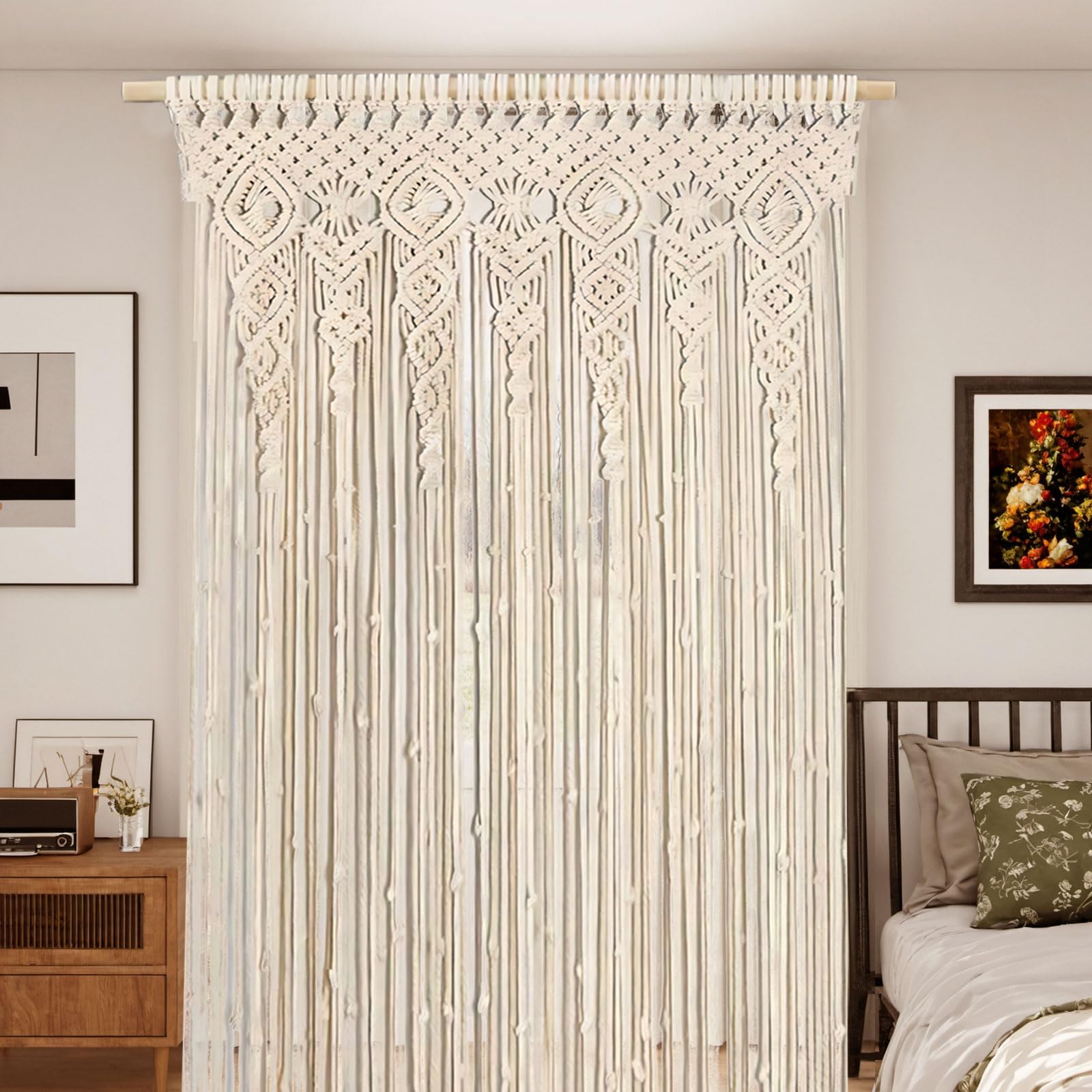 Makramee Wandbehang Tapisserie, Boho Handgewebte Makramee Türvorhang Vorhang, Hochzeits Vorhang Boho Wand Deko für Raumteiler, Fenstervorhänge, Hochzeitshintergrund, Inneneinrichtung,Beig (35x70in)