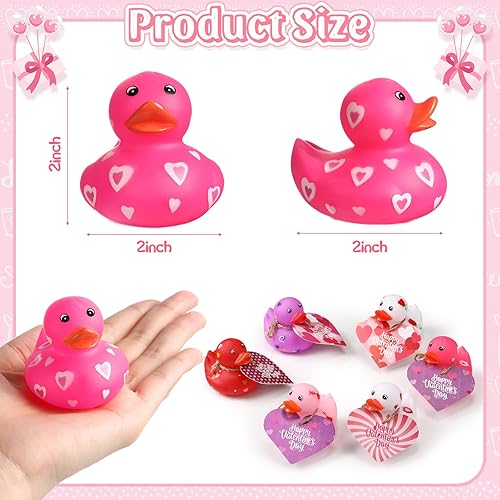 Miniatura 2 de 48 patos de goma de San Valentín de 2 pulgadas con tarjetas de regalo para el día de San Valentín, patos de corazón, patos pequeños, lindos patos de