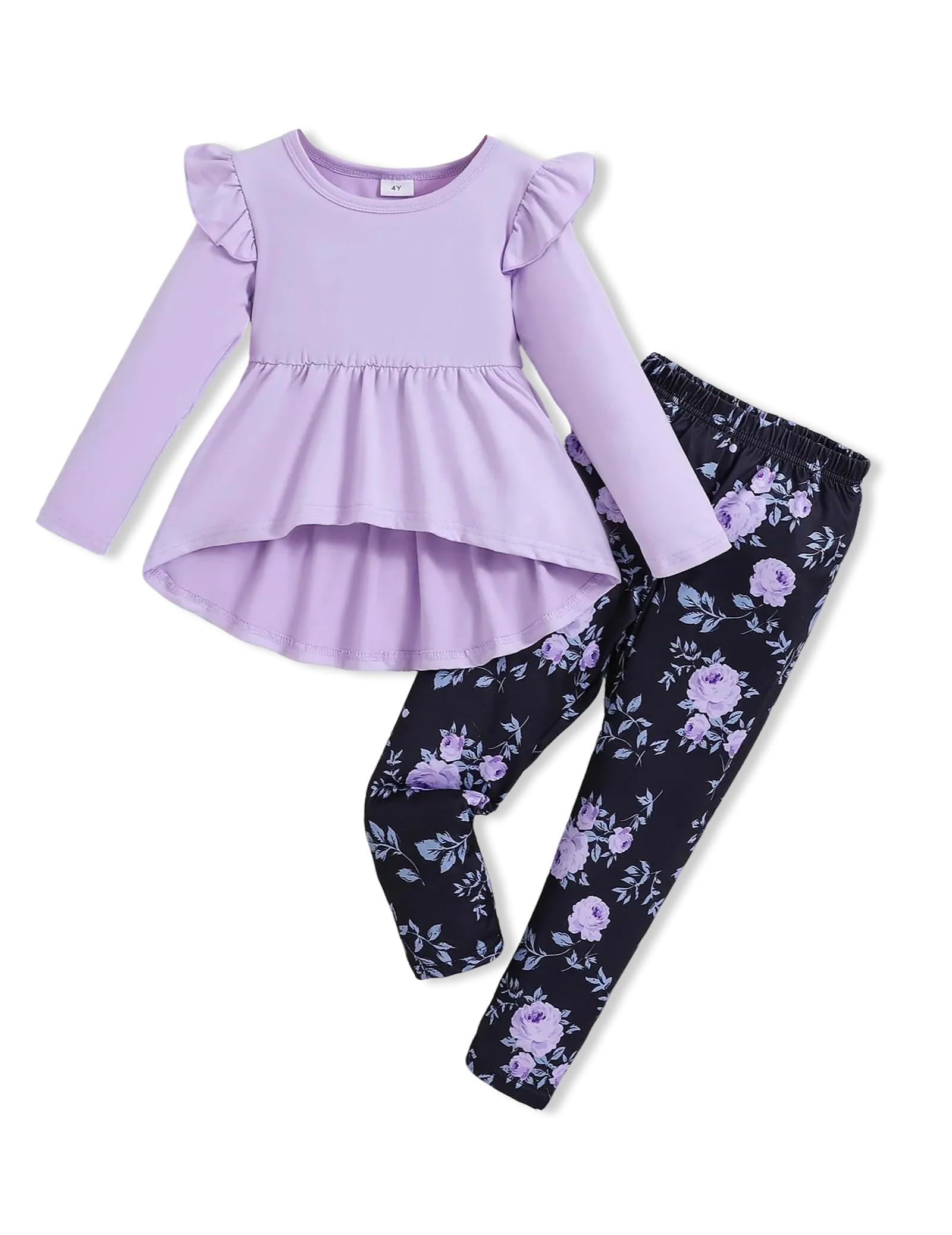 Toddler Girl Clothes Kid Fall Outfit Ruffle Sleeve Shirt Top Floral Pants Winter Clothing Set