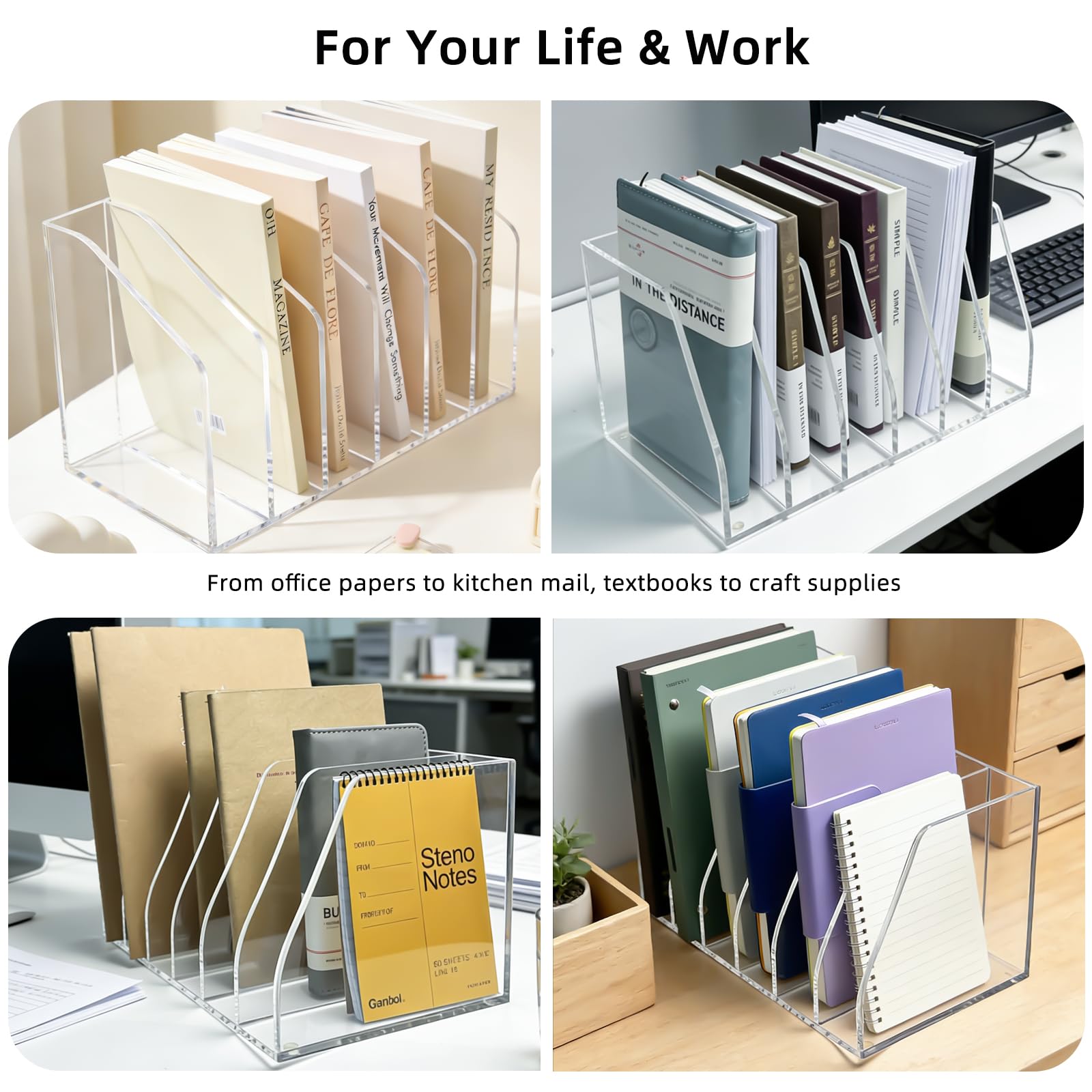 Portariviste in acrilico, 6 scomparti verticali, organizer per documenti da scrivania, trasparente, per ufficio, tablet, riviste, libri, per casa/aula, spessore 5 mm
