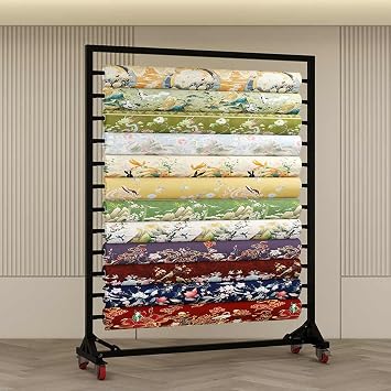Commercial Fabric Roll Storage Rack with Adjustable Hanging Rod, Movable Heavy Duty Steel Organiser Holder for Vinyl Rolls/Leather Rolls/Window Film/Wallpaper Displays, with Wheels9 rods,165cm