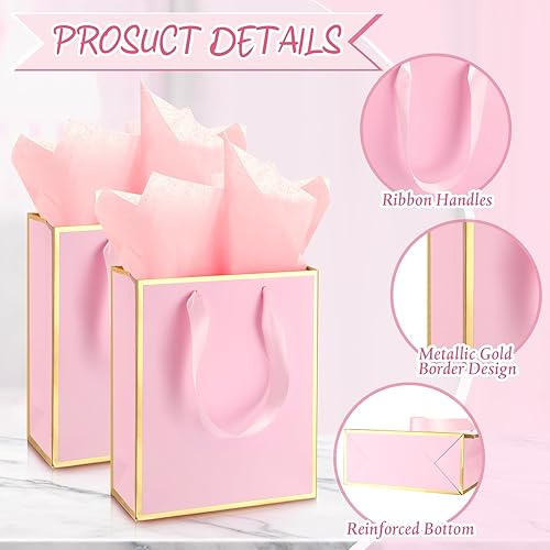 Miniatura 5 de Yeaqee Paquete de 24 bolsas de regalo de papel metálico con asa y papel de seda, bolsas de agradecimiento de 9 x 7 x 3.1 pulgadas para despedida de