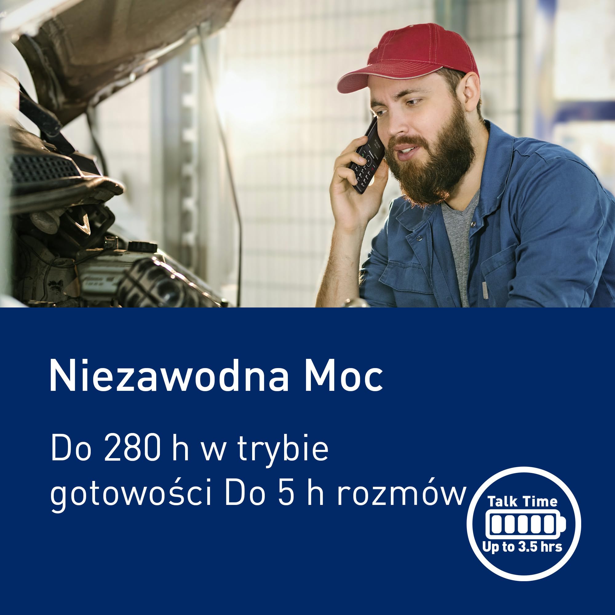 Panasonic KX-TF400EXB Łatwy w Użyciu Klasyczny Telefon 4 G VoLTE, 280 Godzin Czuwania, Ładowanie USB-C, Wyświetlacz 2,4 Cala, Bluetooth, Latarka LED, Aparat, Wodoodporność IP44, Czarny