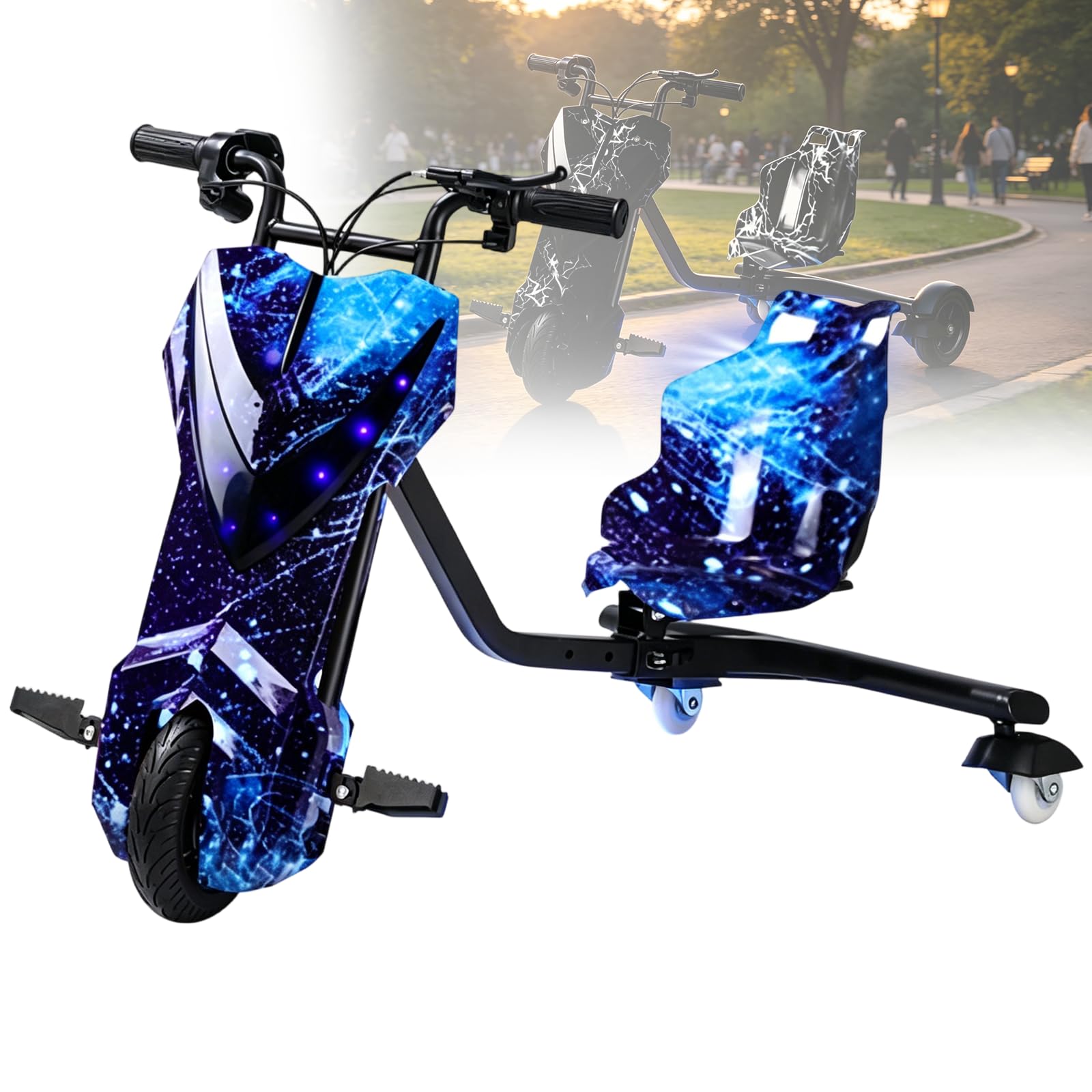 Gavscient Electric Drifting Scooter for Kids - 3-Wheel 360Β° Drift Action | 20 KM/H Max Speed | Bluetooth Speaker & Triple LED Lights 6-inch-E