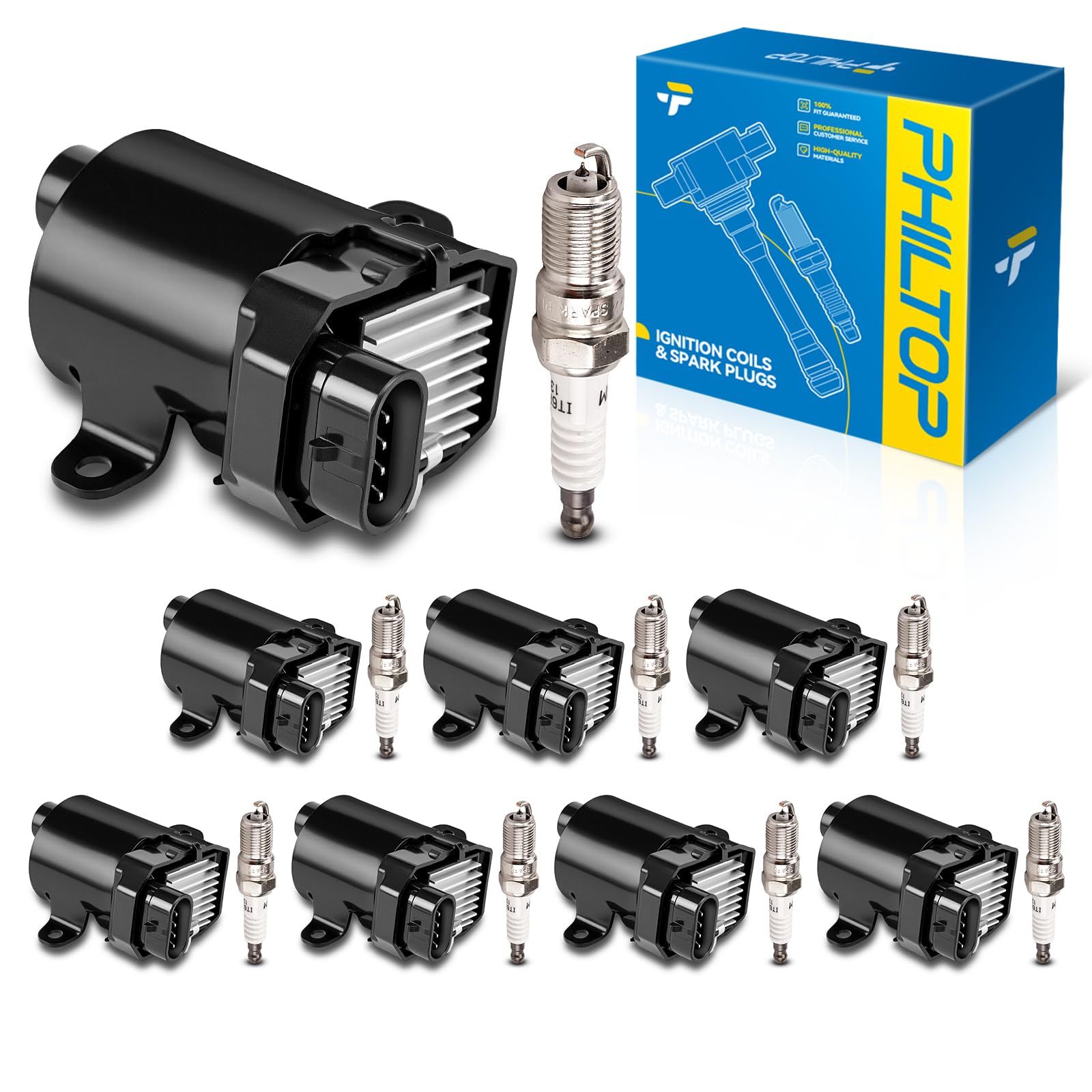 PHILTOP UF262 Ignition Coil Pack and Spark Plug Kit Fit for Chevy Tahoe