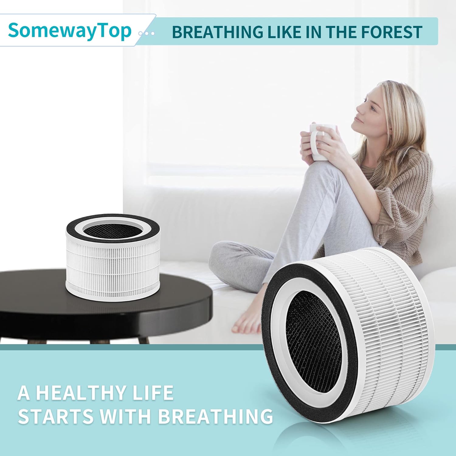 4 Packs Air Filter Replacement Compatible with A-floia Air P urifier Fillo/Halo/Allo and Mooka Allo Match ASIN: B088FHCS83/B07JG1R2GB/B09M799DT4/B07WR2CT7V 3-IN-1 Filtration - Image 7