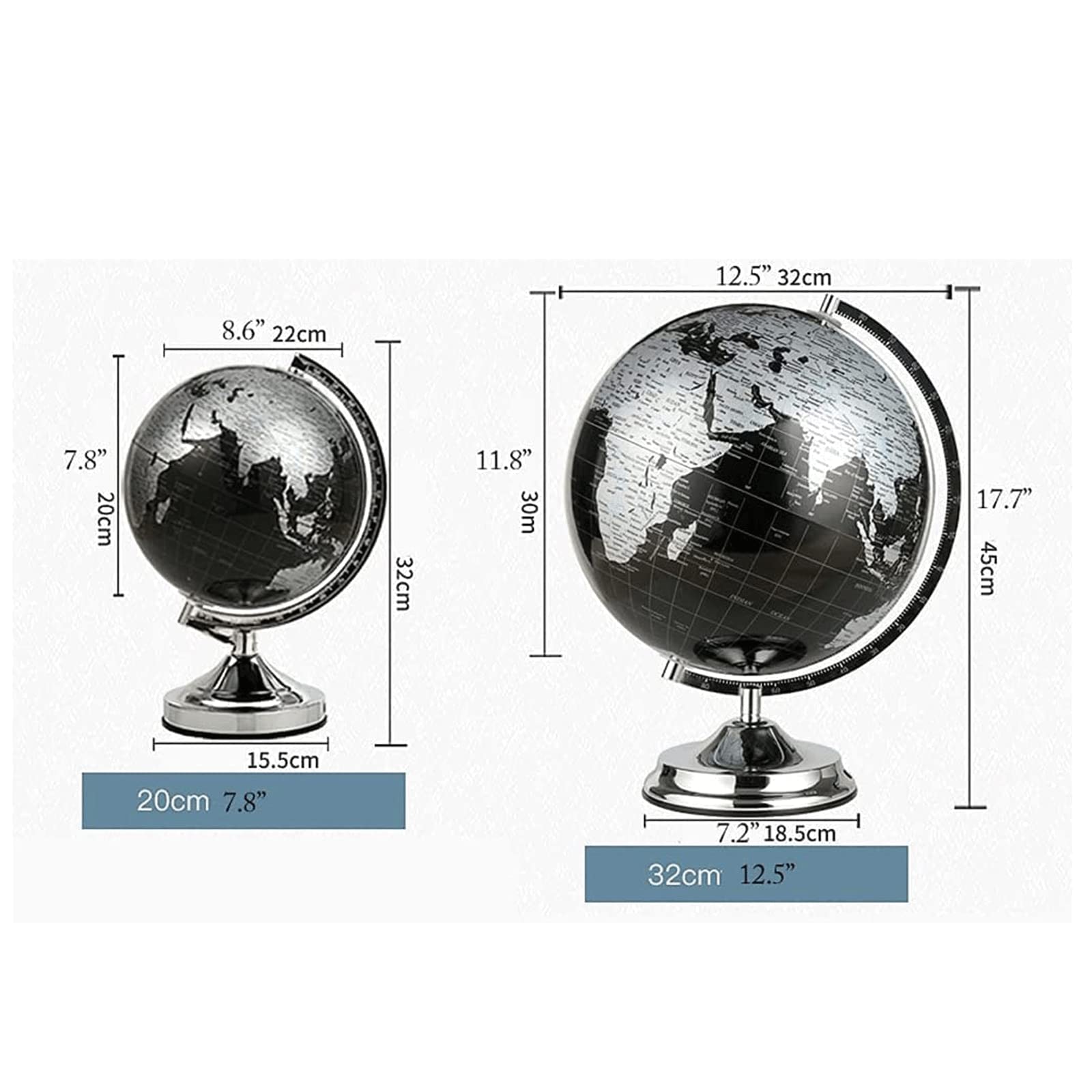 Deko-Globus Globe Manuelle 360 ​​° -Rotationskugeln mit Metallbasis Weltkugel für Schüler, die Lernen und Bildung, geografische Globen interessant